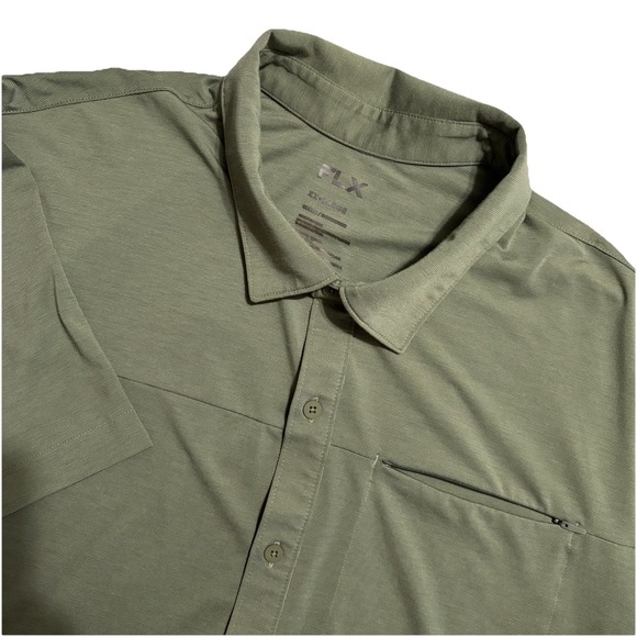 FLX Men's Urban Commuter Polo Golf Shirt Size XXL Olive button down short sleeve - Picture 1 of 3